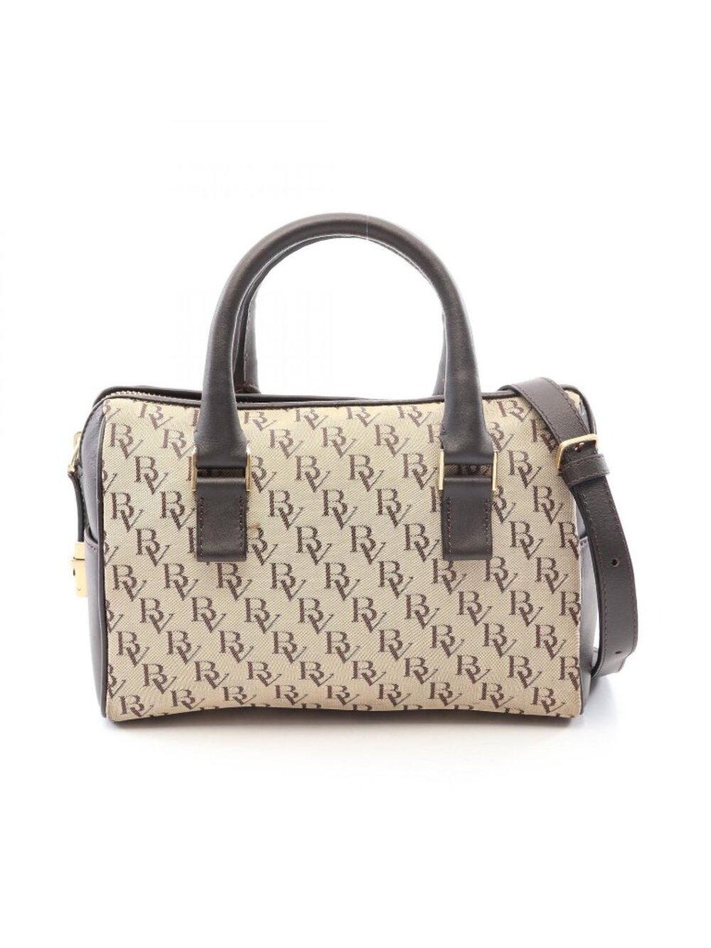 Bottega Veneta Handbag 2-Way Beige Dark Brown Canvas Leather Shoulder